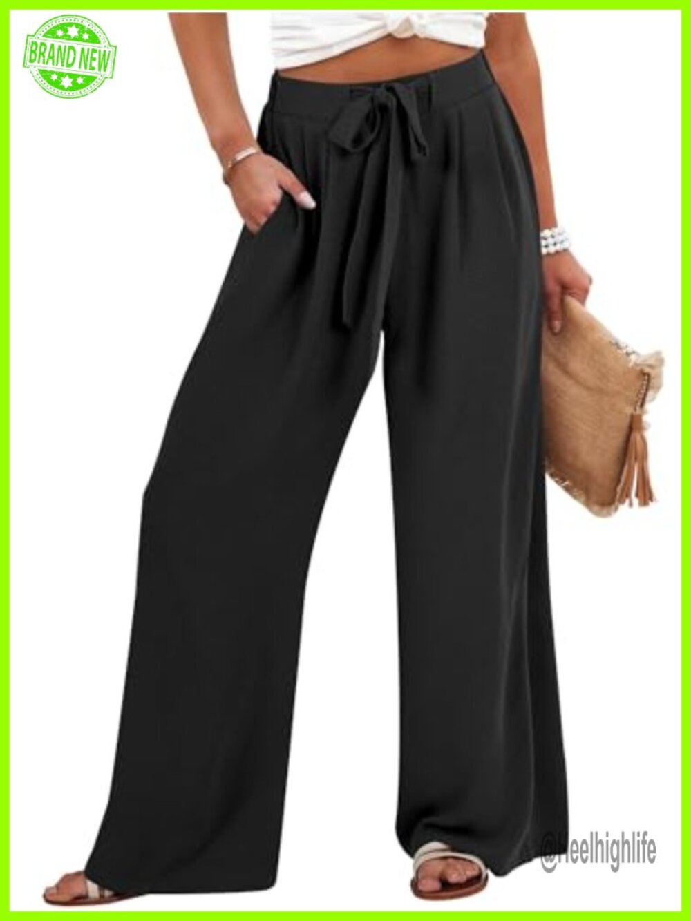 Wide Leg Palazzo Pants High Waist Flowy Trousers Pull On Summer